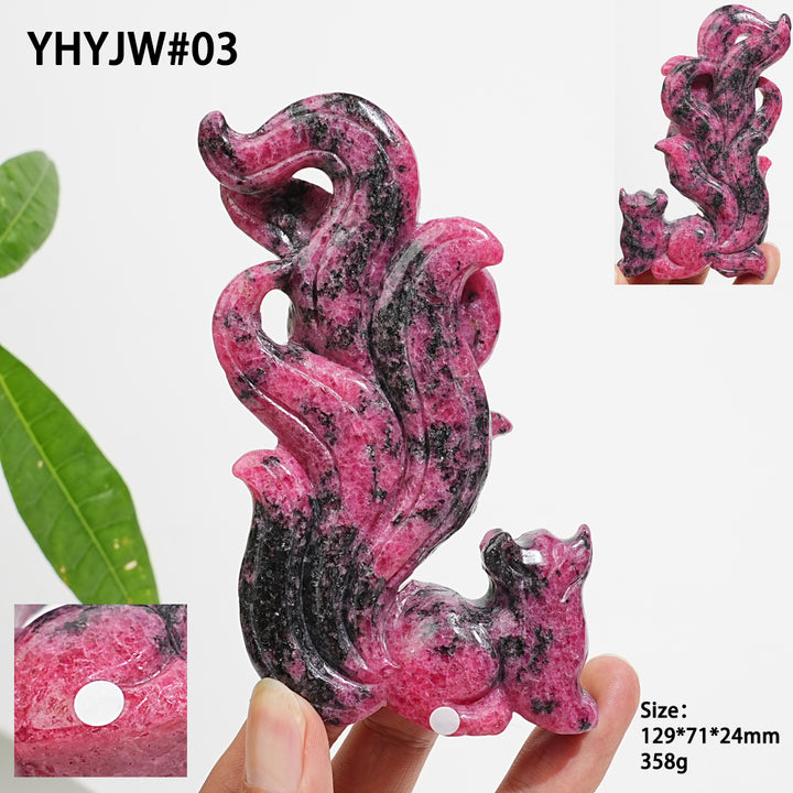 Unique,A Slightly Imperfect Natural Rhodonite In Quartz Nine-Tailed Fox
