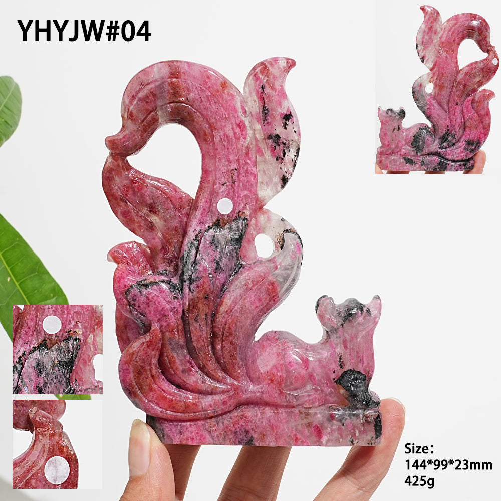 Unique,A Slightly Imperfect Natural Rhodonite In Quartz Nine-Tailed Fox