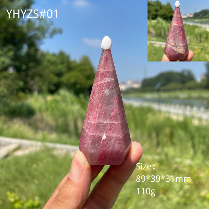Unique,Natural Crystal Rhodonite In Quartz Diamond Tower