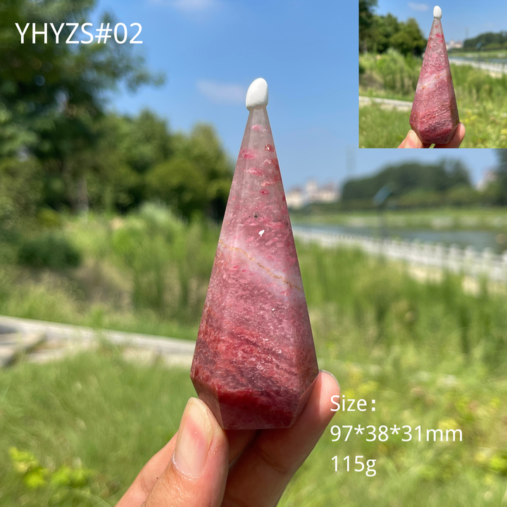 Unique,Natural Crystal Rhodonite In Quartz Diamond Tower