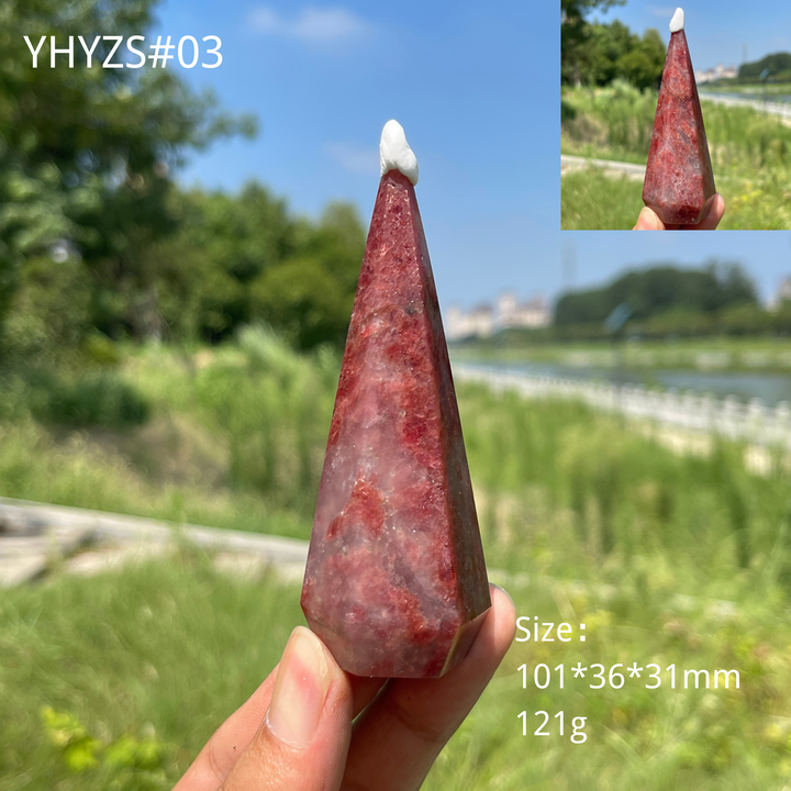 Unique,Natural Crystal Rhodonite In Quartz Diamond Tower