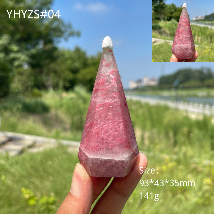 Unique,Natural Crystal Rhodonite In Quartz Diamond Tower