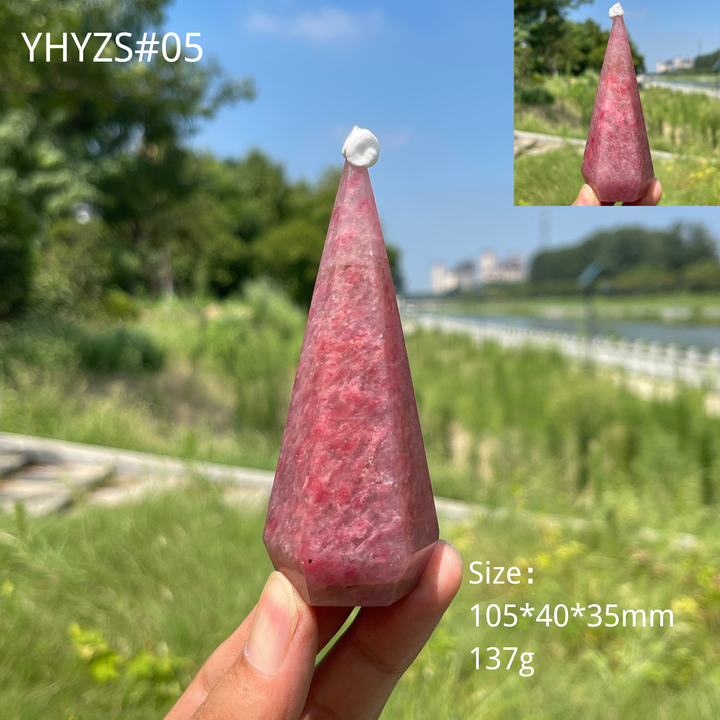 Unique,Natural Crystal Rhodonite In Quartz Diamond Tower