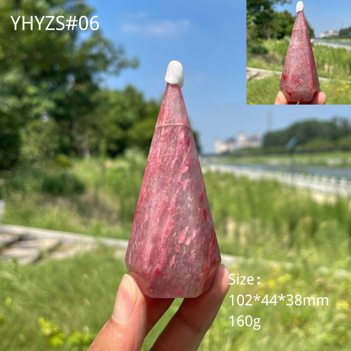 Unique,Natural Crystal Rhodonite In Quartz Diamond Tower