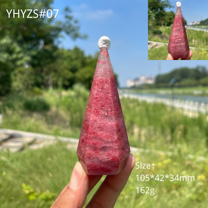 Unique,Natural Crystal Rhodonite In Quartz Diamond Tower