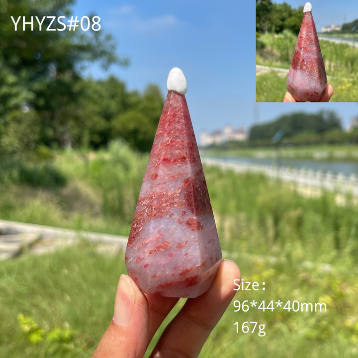 Unique,Natural Crystal Rhodonite In Quartz Diamond Tower