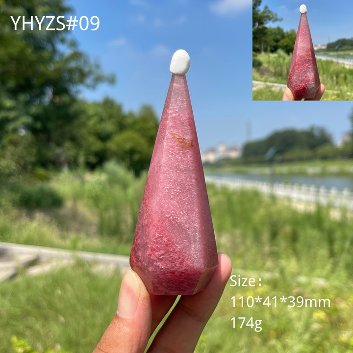 Unique,Natural Crystal Rhodonite In Quartz Diamond Tower