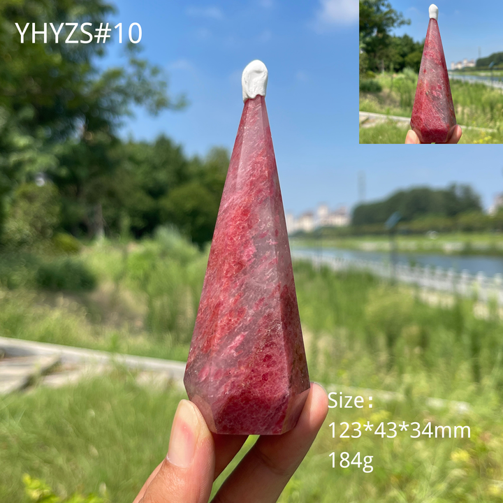 Unique,Natural Crystal Rhodonite In Quartz Diamond Tower