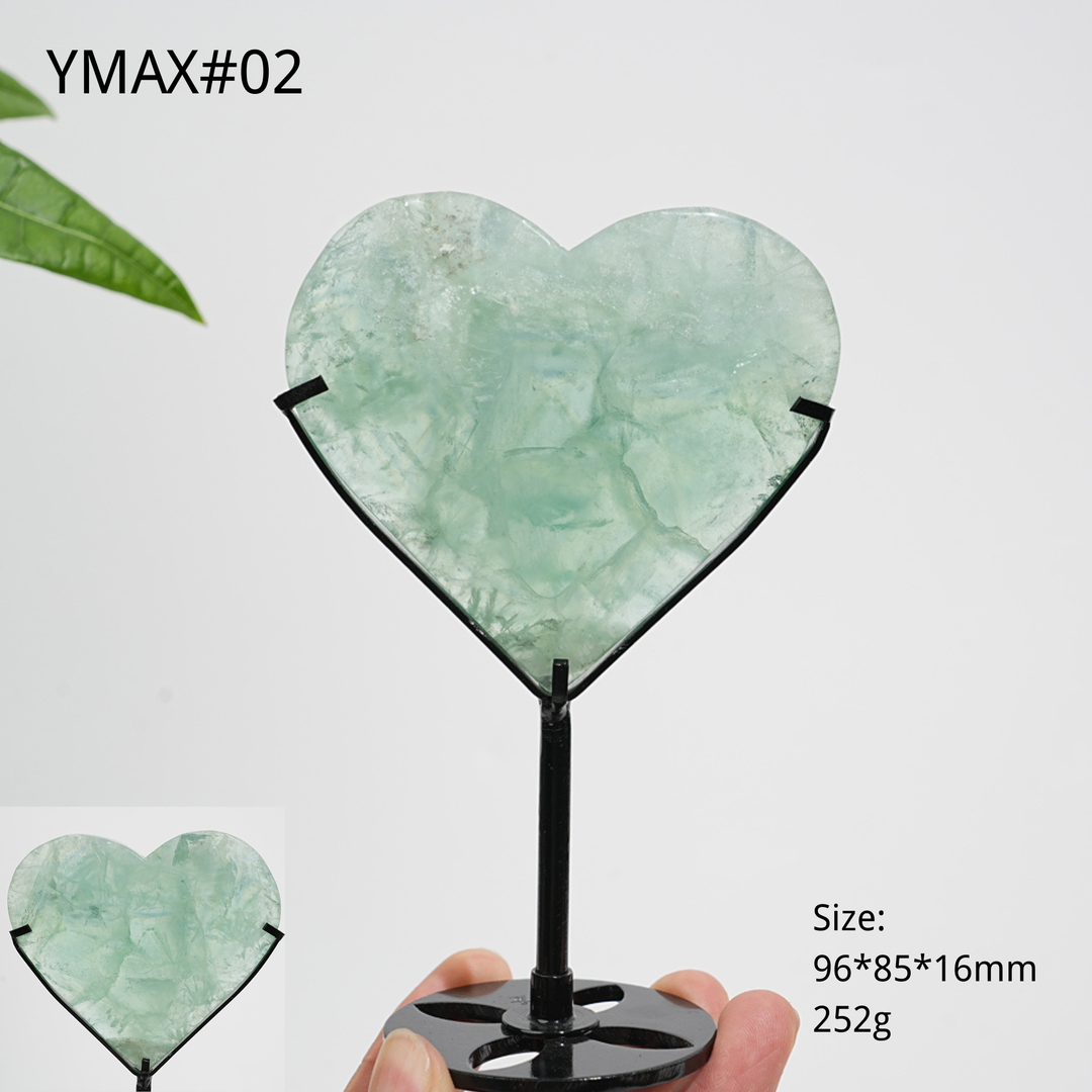 Unique,Natural Crystal Feather Fluorite Heart With Stand