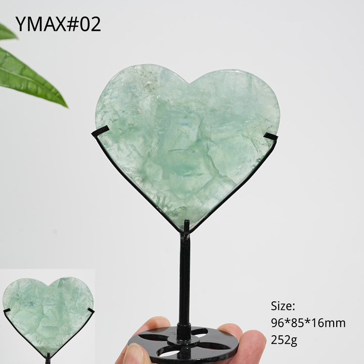 Unique,Natural Crystal Feather Fluorite Heart With Stand