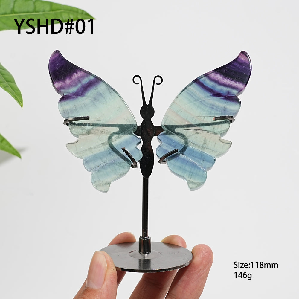 Unique,Natural Crystal Fluorite Butterfly Display