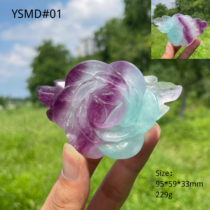 Unique,Natural Crystal Fluorite Peony Carving