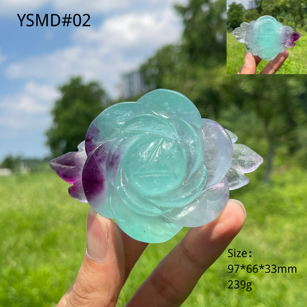 Unique,Natural Crystal Fluorite Peony Carving