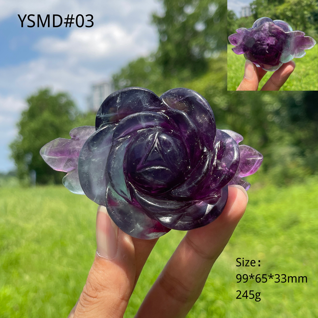 Unique,Natural Crystal Fluorite Peony Carving