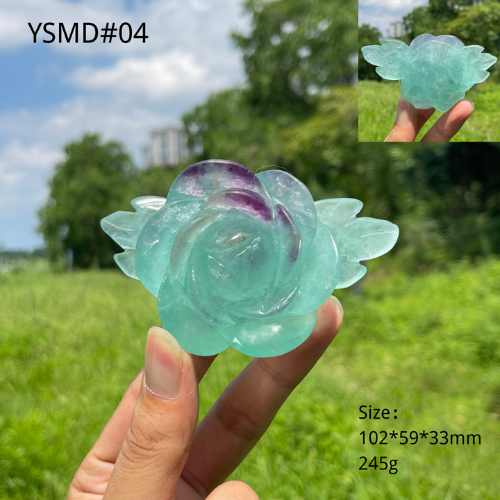 Unique,Natural Crystal Fluorite Peony Carving