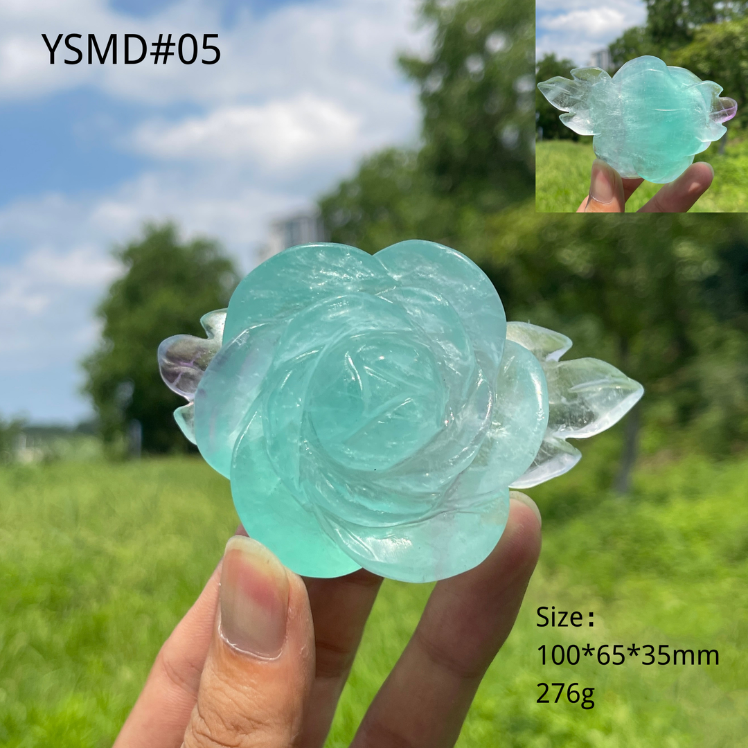 Unique,Natural Crystal Fluorite Peony Carving