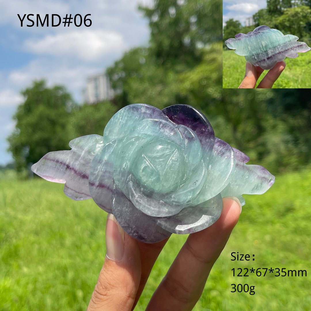 Unique,Natural Crystal Fluorite Peony Carving