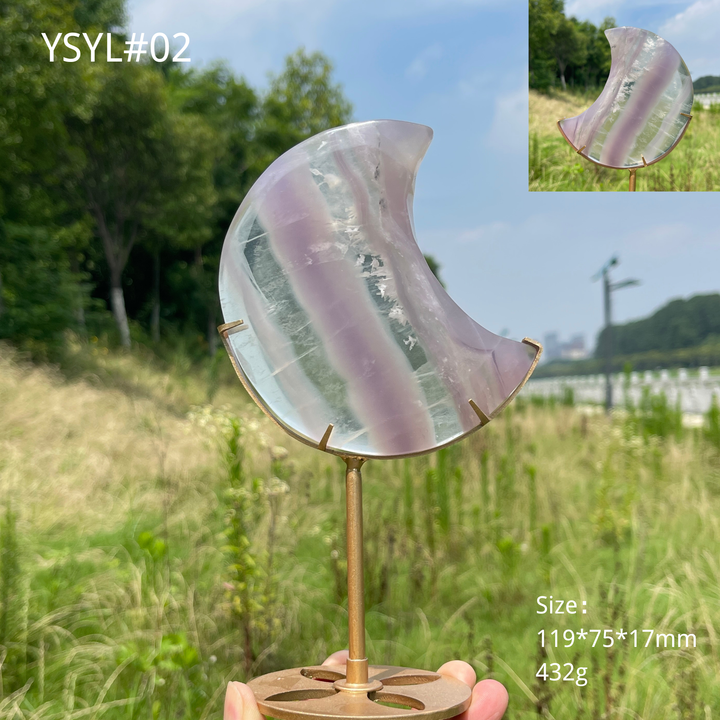Unique,Natural Crystal Lavender Fluorite Moon With Stand