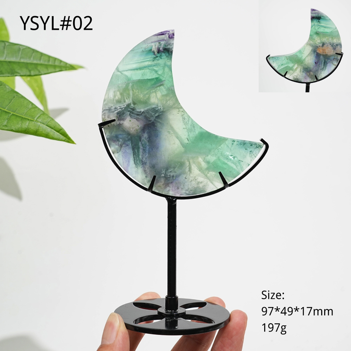 Unique,Natural Crystal Fluorite Moon With Stand