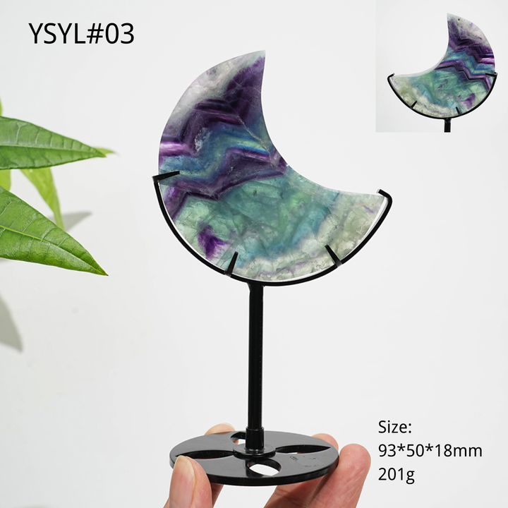 Unique,Natural Crystal Fluorite Moon With Stand