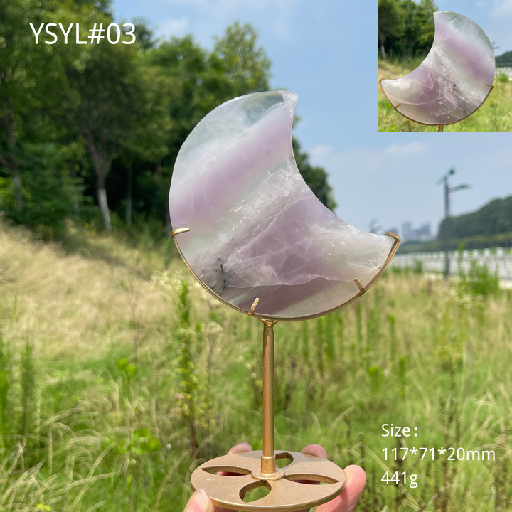 Unique,Natural Crystal Lavender Fluorite Moon With Stand