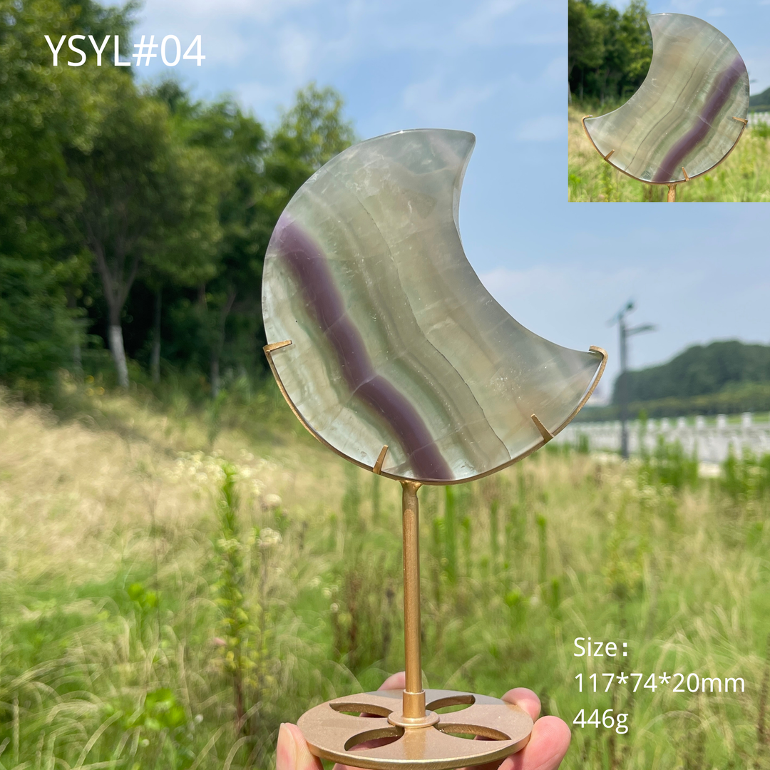 Unique,Natural Crystal Lavender Fluorite Moon With Stand