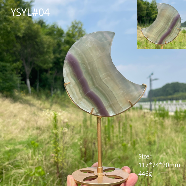 Unique,Natural Crystal Lavender Fluorite Moon With Stand