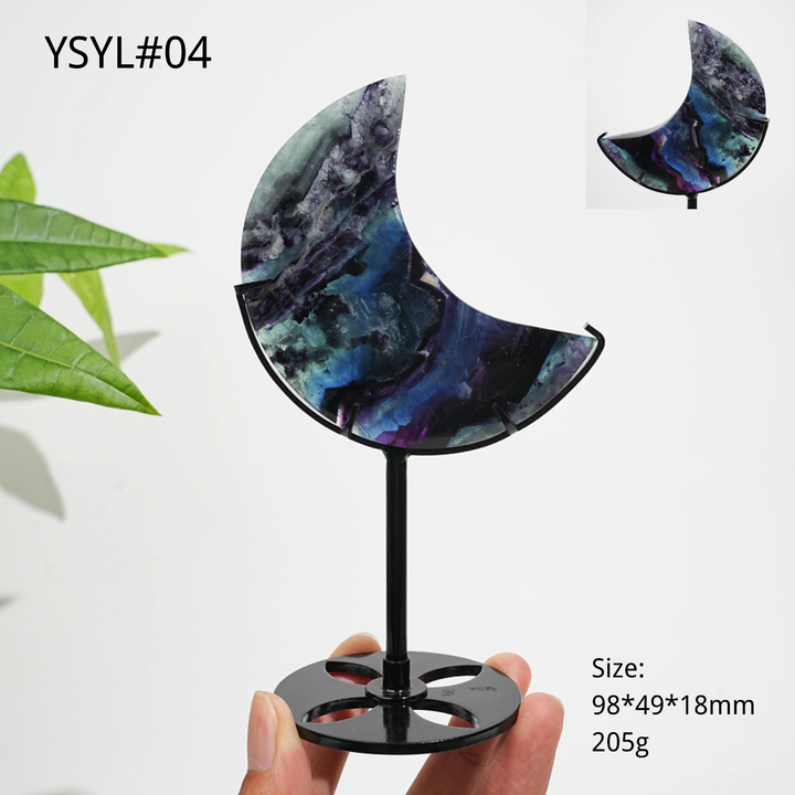 Unique,Natural Crystal Fluorite Moon With Stand