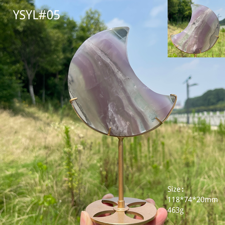 Unique,Natural Crystal Lavender Fluorite Moon With Stand