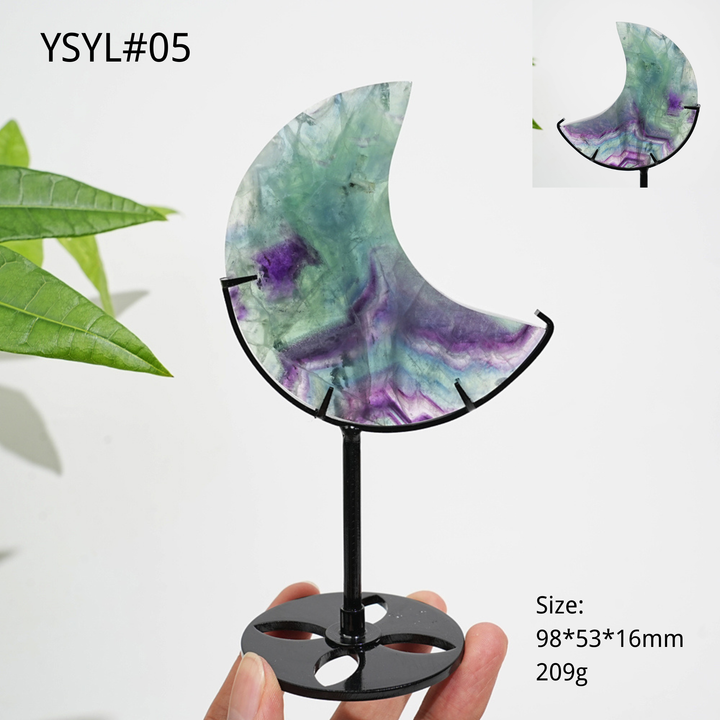 Unique,Natural Crystal Fluorite Moon With Stand