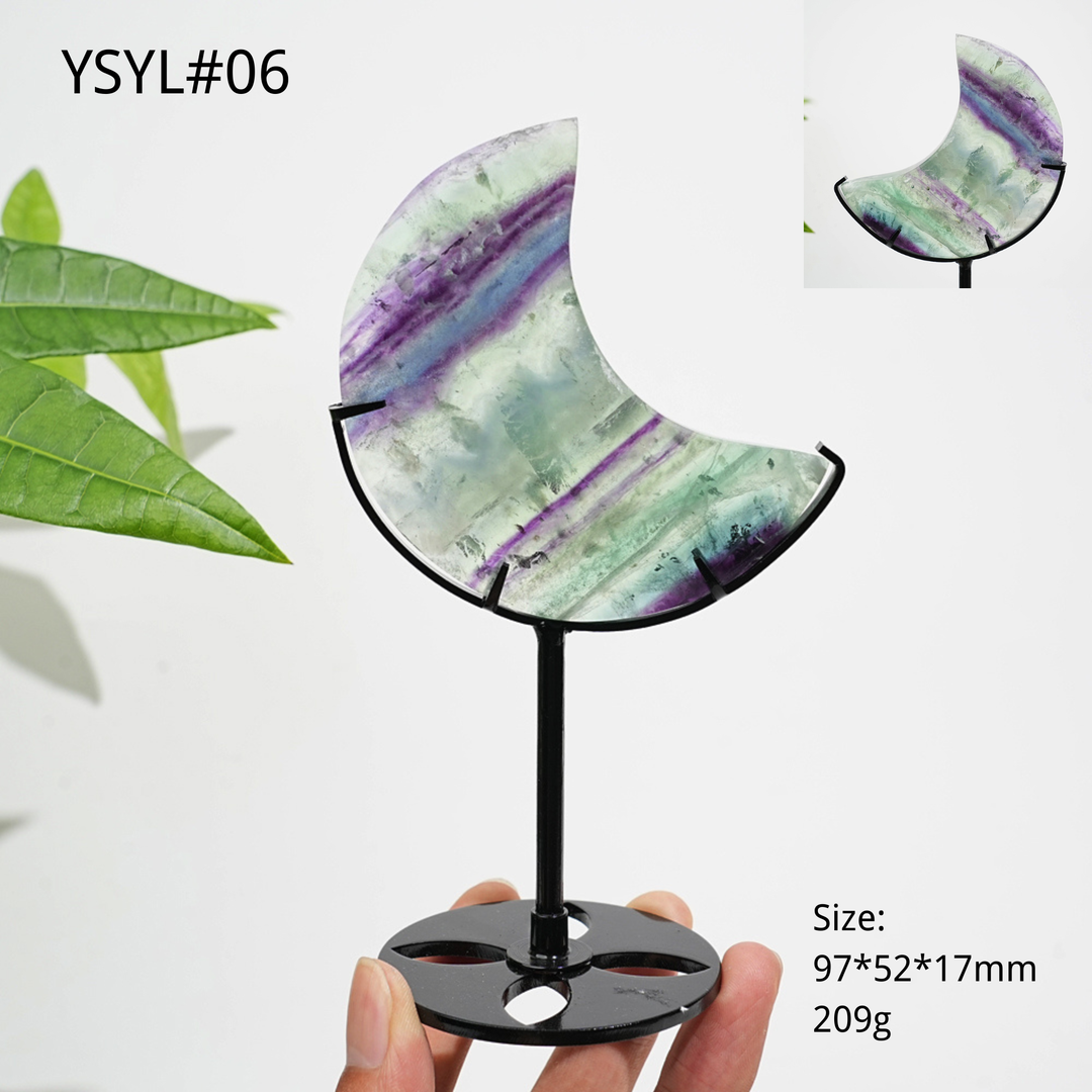 Unique,Natural Crystal Fluorite Moon With Stand