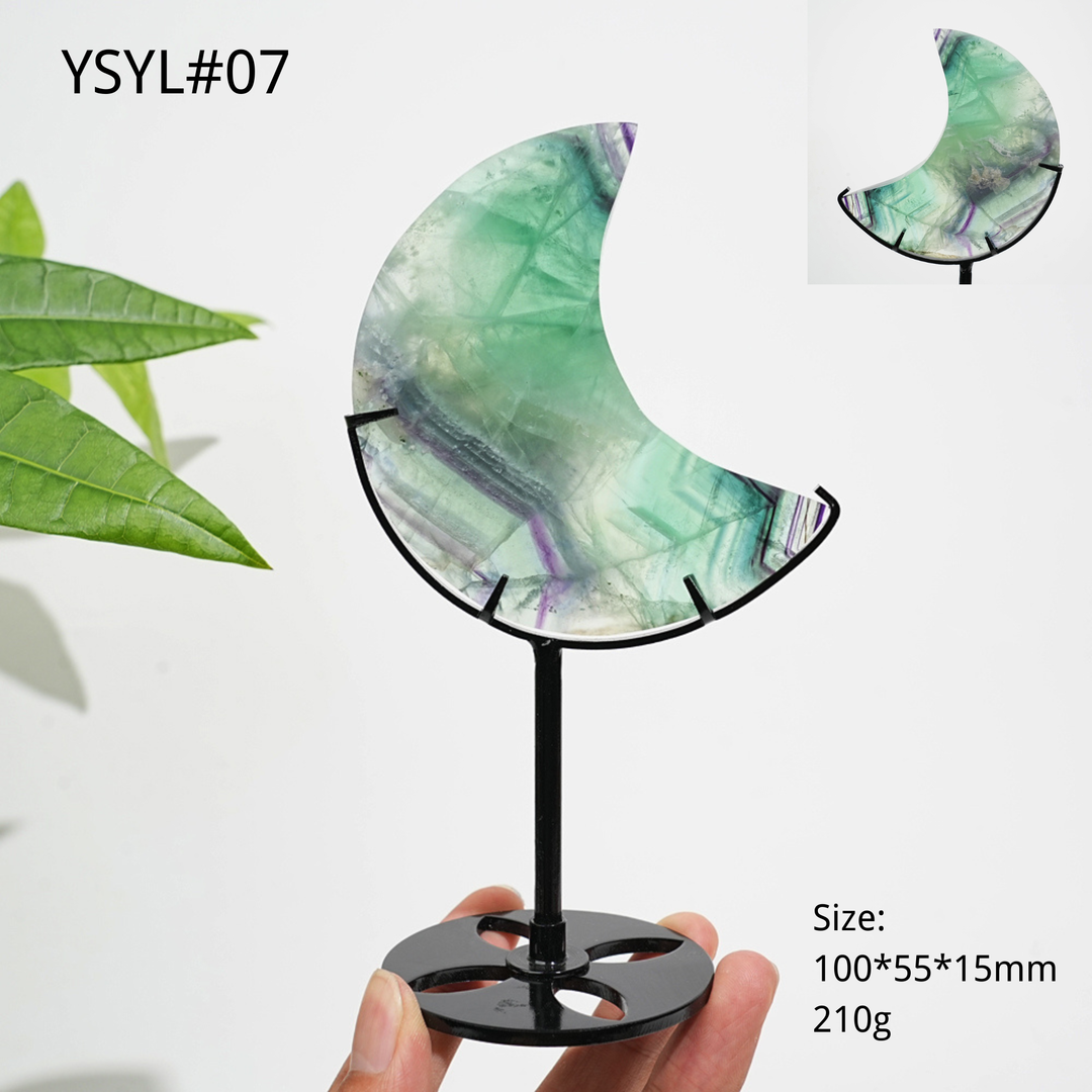 Unique,Natural Crystal Fluorite Moon With Stand