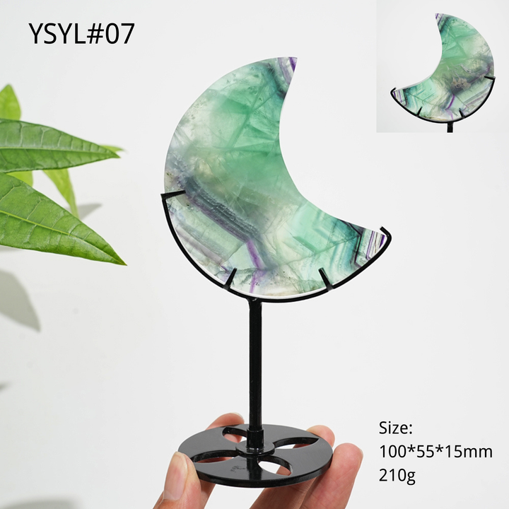 Unique,Natural Crystal Fluorite Moon With Stand