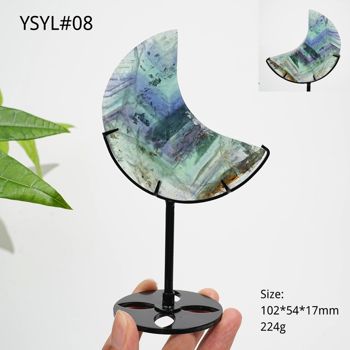 Unique,Natural Crystal Fluorite Moon With Stand