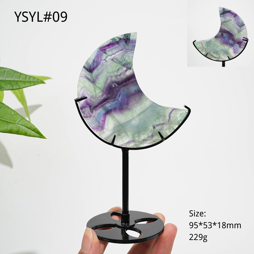 Unique,Natural Crystal Fluorite Moon With Stand