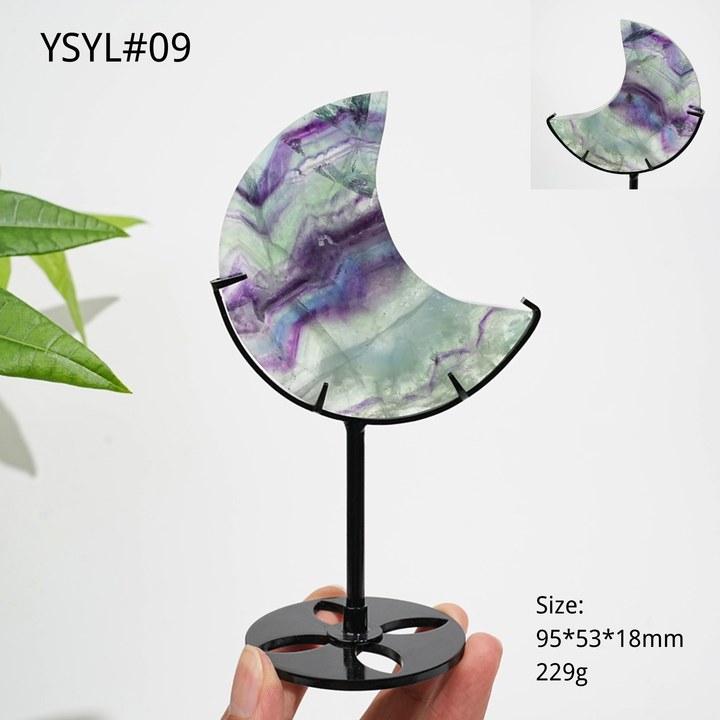 Unique,Natural Crystal Fluorite Moon With Stand