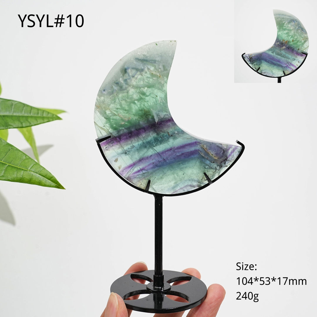 Unique,Natural Crystal Fluorite Moon With Stand