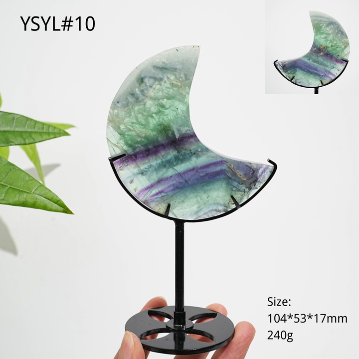 Unique,Natural Crystal Fluorite Moon With Stand