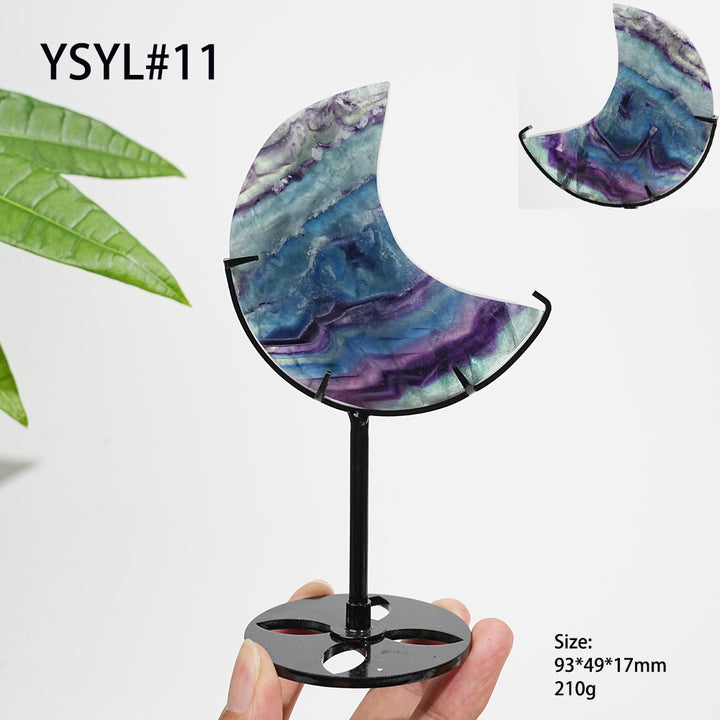 Unique,Natural Crystal Fluorite Moon With Stand