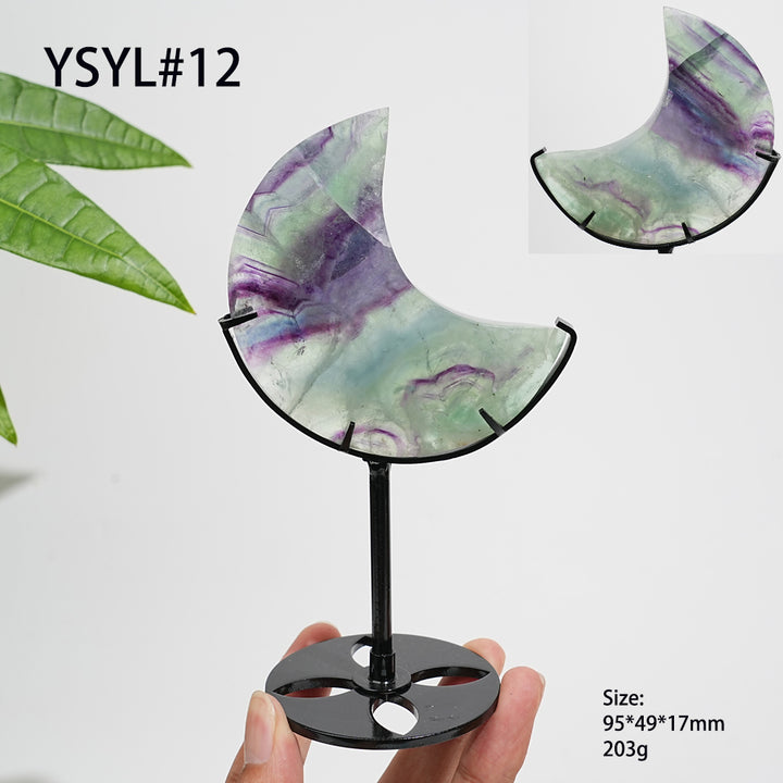 Unique,Natural Crystal Fluorite Moon With Stand