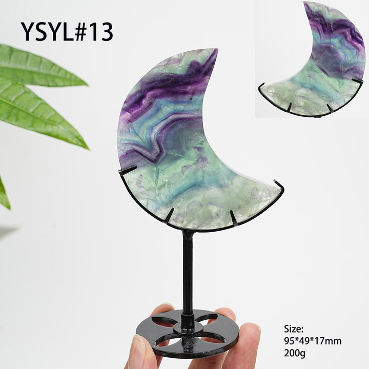 Unique,Natural Crystal Fluorite Moon With Stand