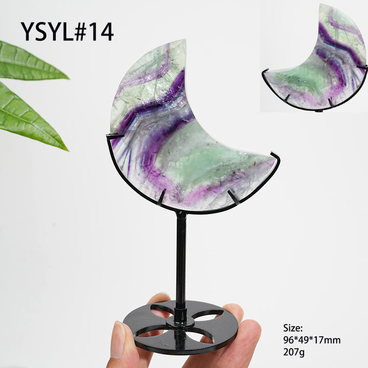 Unique,Natural Crystal Fluorite Moon With Stand