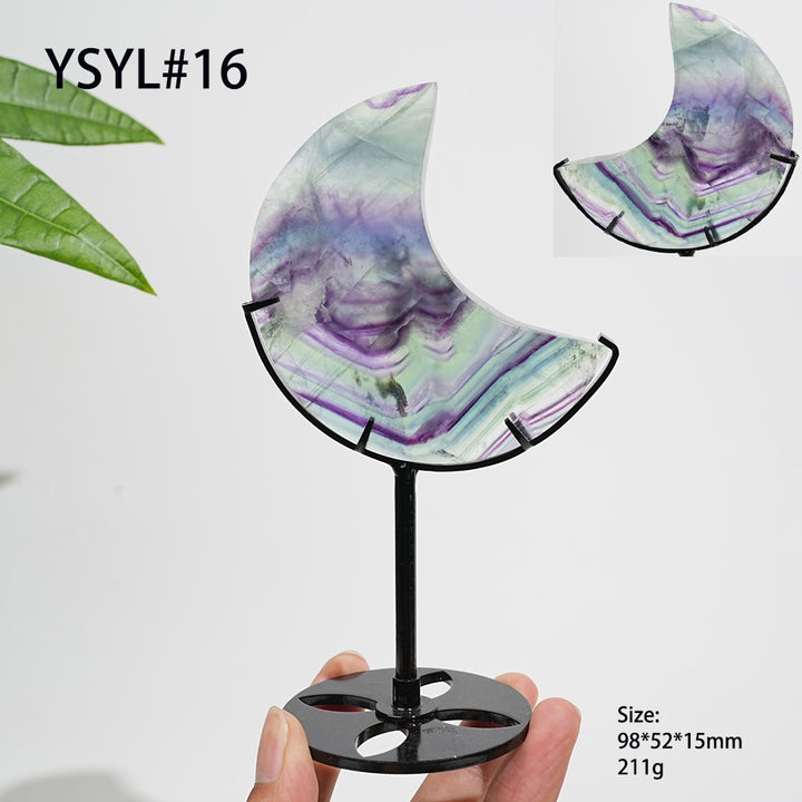 Unique,Natural Crystal Fluorite Moon With Stand