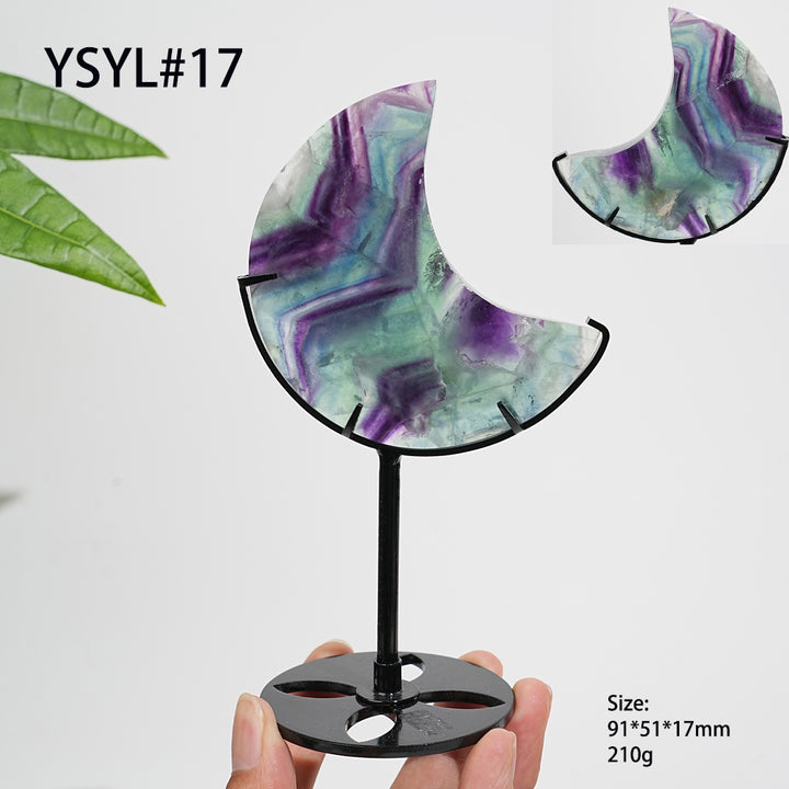 Unique,Natural Crystal Fluorite Moon With Stand