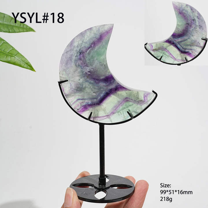 Unique,Natural Crystal Fluorite Moon With Stand