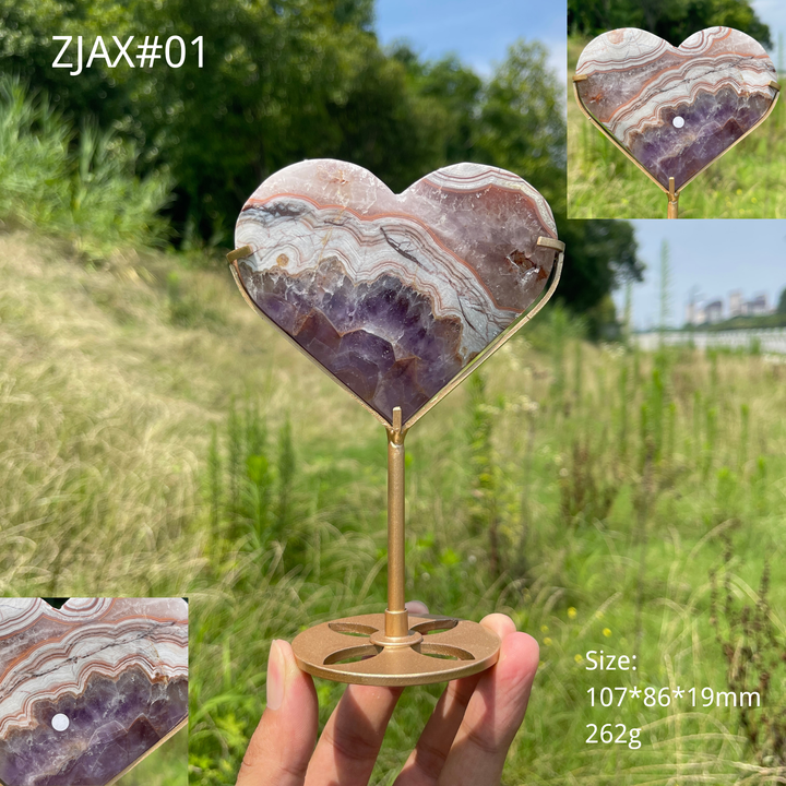 Unique,A Slightly Imperfect Natural Crystal Amethyst Agate Heart With Stand