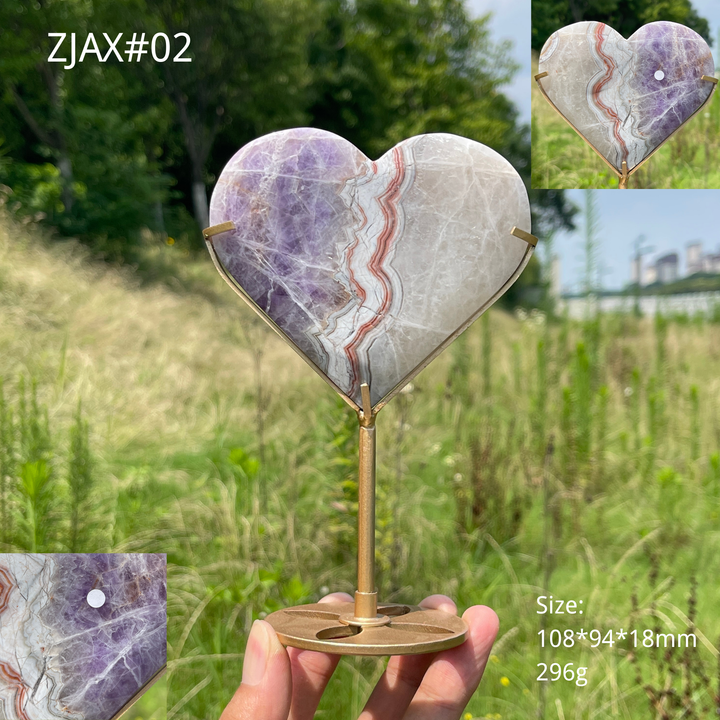 Unique,A Slightly Imperfect Natural Crystal Amethyst Agate Heart With Stand