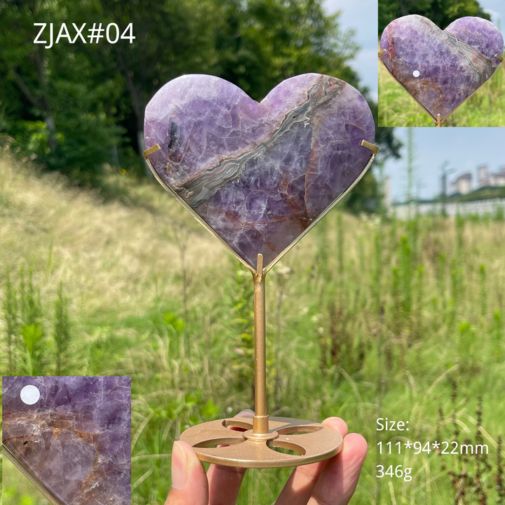 Unique,A Slightly Imperfect Natural Crystal Amethyst Agate Heart With Stand