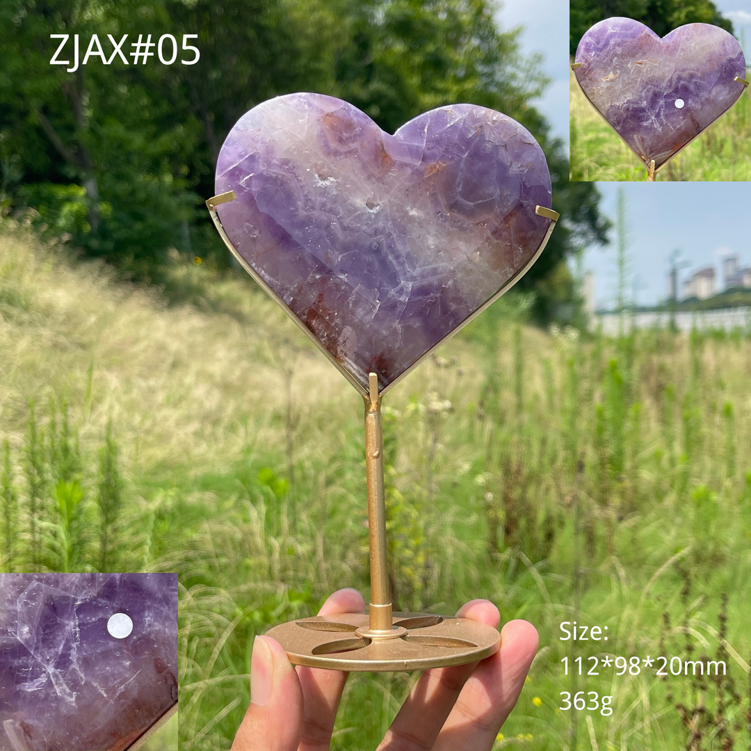 Unique,A Slightly Imperfect Natural Crystal Amethyst Agate Heart With Stand