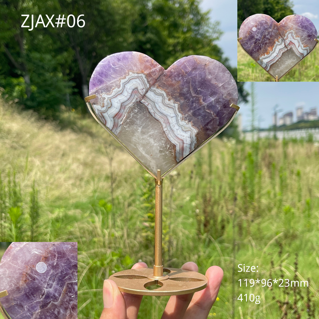 Unique,A Slightly Imperfect Natural Crystal Amethyst Agate Heart With Stand